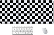 Checkered Desk Mat 35.5x15.7 in Large Mouse Pad Rubber Base Black White picture