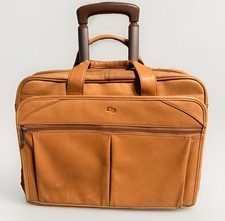 Solo New York Walker Brown Camel Leather Briefcase Laptop Rolling Travel Bag picture