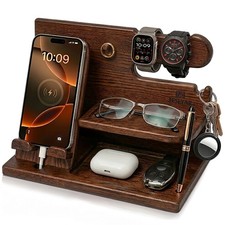 TESLYAR Wood Phone Docking Station for Men - Desk or Nightstand Organizer - B... picture