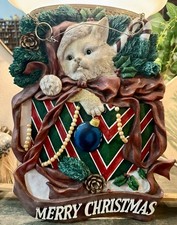 Rare NCE Design Post Kitten Merry Christmas Garden Sign NOS 2002 w/ Box VTG picture