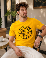 Tommy Hilfiger Mens David Short Sleeve T-Shirt Courtside Yellow 78J5433 720 picture