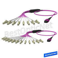 1-15m MPO to LC OM4 8 12F Breakout Fan Fiber Optic Patch Cord Cable 40G to 10G picture