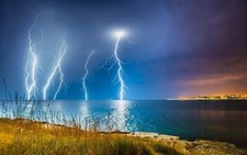 Landscape nature lightning coast storm sea clouds city Custom Gaming Mat Desk picture