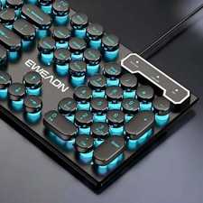 Retro Round Punk Mechanical Keyboard 104 Keys Blue Switch RGB USB Wired Gaming P picture