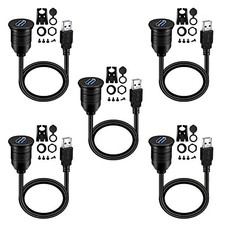 5 Pack Single Port USB 3 Male to Female Car Mount Flush Cable 1ft picture