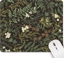 Mouse Pad Cute Green Mousepad Black Vintage Botanical Leaf Floral Flower Square picture