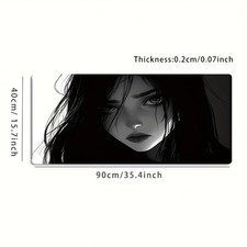A Large Gaming Mouse Pad Featuring an Artistic Design of a Girl with Black And picture