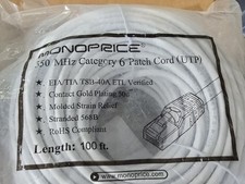 MONOPRICE 100' Patch Cord Cat 6 | 100 ft. w/ Gold Plate Connectors | New  picture