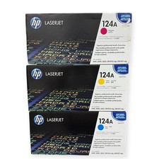 LOT OF 3 HP 124A TONER CARTRIDGE CYAN(Q6001A) M(Q6003A) Y(6002A) picture