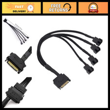 15 Pin SATA to 4x 3/4 Pin PWM Cooling Fan Power Adapter Cable for PC Case Fans picture