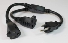 1 Feet US 3 Prong AC Power Y Cable Cord Extension Splitter M/F 16 AWG PC Monitor picture