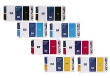 2 Sets Genuine Sealed HP 80 Hi Yld Inkjet Cartridges C4871A C4846A C4847A C4848A picture