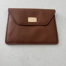 Michael Kors MK Saffiano Leather Laptop Sleeve Case 13.5x10 Tan Beige 2 Snap picture