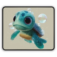 Cute Sea Turtle Illustration Gaming Mouse Pad | Kawaii Turtle Bubbles picture