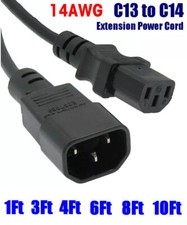 1Ft-10Ft Premium 14awg C13 to C14 Female-Male Extension Cable Power Cord IEC-320 picture