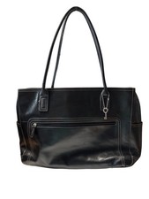 Fossil Black Leather Briefcase Padded Laptop Computer Bag Double Shoulder Strap picture