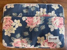 Canvaslife Navy Blue with White Pink Flowers Padded Laptop Case Zip Closure picture