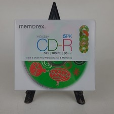 MEMOREX™ 5-Pack of CD-R Blanks w/ Cases & Holiday Designs New Sealed 700MB picture