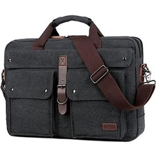 Stylish 17 inch Canvas Laptop Bag Messenger Bag Briefcase Vintage Light Black picture