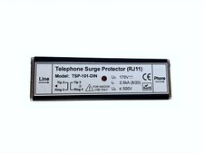 Telephone surge protector TSP-101-DIN, in line arrestor installation, LED light picture