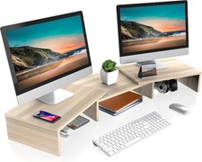 FITUEYES Dual Monitor Stand – 3 Shelf Computer Monitor Riser, Wood Desktop St... picture
