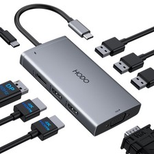 HODO USB C Docking Station Dual Monitor Adapter for Dell HP, Lapto - Gray 8-in-1 picture
