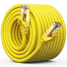 Cat7 Ethernet Flat Yellow Patch Cable RJ45 GoldPlated 600MHz 10Gbps 100 Ft picture