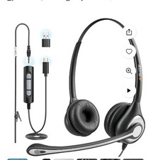 Wantek Black Silver Wired Headset Ear-Pad Headband Boom Microphone 3.5mm Jack picture