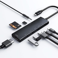 USB C HUB, 9 in 1 Adapter with 4K@60Hz, Docking Station for iPad Pro 901 Black picture