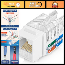 45° RJ45 Cat6 Keystone Jacks Slim Profile 100-Pack - White Network Connectors picture