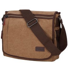 Canvas Messenger Bag with Bottle Pocket, Satchel Bag Fits 13 Inch Laptop picture