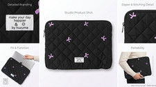 Kuzuma Quilted Laptop Sleeve Case 13 14 Inch Cute Pink Bow Embroidery Mac Book picture