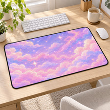 Pastel Cloud Desk Mat, Pink Purple Galaxy Mouse Pad, Dreamy Starry Sky picture
