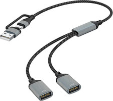 USB/Typec Male to 2 USB Female Cord Converter,USBC Splitter Y Cable 12 inch | Ce picture