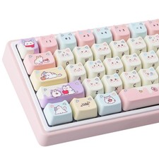 127 Keys Pink Cream Cute Hiding Cat PBT Custom Keycaps Mao Profile Dye Sub picture