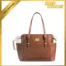 Laptop Tote Bag for Women, Vintage Leather, 15.6 Inch Work Tote, Brown, Teacher picture