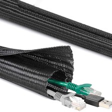 3M Black PET Braided Sleeve 19mm Wire Cable Protection Expandable Tube Organizer picture