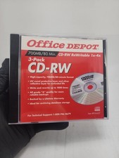 ()Office Depot CD-RW Re-Writable DISC 3 Pack 700MB/80 1x 4x Speed New Sealed  picture