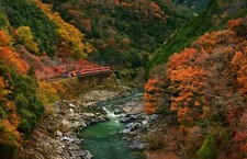 Landscape nature train river mountains forest fall Custom Gaming Mat Desk picture