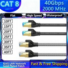 Cat8 Ethernet Cable 24AWG SFTP Shielded  RJ45 Flat Patch cord Lot US 10ft - 40ft picture
