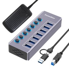 Tccmebius Powered 7-Port USB 3.0 Hub, C to 7 Ports Data Hub Grey  picture