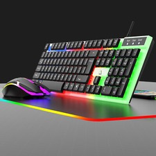 Rainbow RGB Full Size Backlit Keyboard Mouse Combo Set Wired Gaming Office Black picture