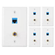 White Ethernet and Coaxial Wall Plate, 1-Gang (5-Pack) picture