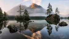 Landscape mountains lake morning mist calm nature Custom Gaming Mat Desk picture