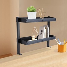 Desktop or Under-Desk Shelf Clamp-on 2-Tier Shelving W/ Adjustable Storage Tray picture