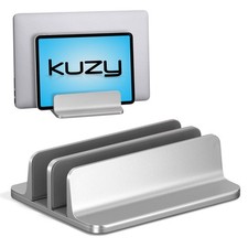 Vertical Laptop Stand Adjustable Dual Slot, MacBook Stand Holder Desk - Silver picture