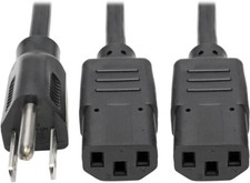 PWR+ Power Cord Y Splitter Cable (NEMA 5-15P to 2x C13) 6-ft, 125V, 10A, Black picture