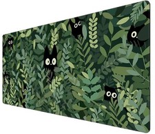 Kawaii Cat Mouse Pad Xl-31.5x15.7in-Anime Black Cat Green Plant Desk Mat Pad-... picture