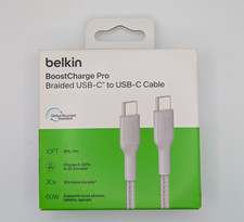 Belkin BoostCharge Braided USB-C to USB-C Cable, White Open Box New 10ft 60W picture