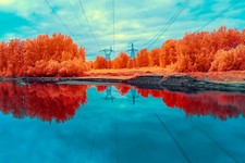 Landscape nature reflection infrared trees forest lake Custom Gaming Mat Desk picture